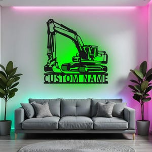 Custom Excavator Sign LED Metal Wall Art, Personalized Construction Decor, Excavator Driver Gift, Boys Room Decor