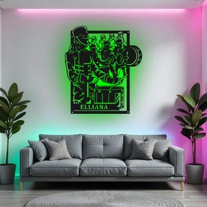 Custom Drumline Sign LED Metal Wall Art, Personalized Marching Band Decor, Musician Gift, Band Room Wall Decor