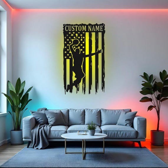 Panneau Lumineux LED Personnalisé Basket-Ball En Métal - Décoration Murale Sportive Avec 16 Couleurs Pour Amateurs De Basketball