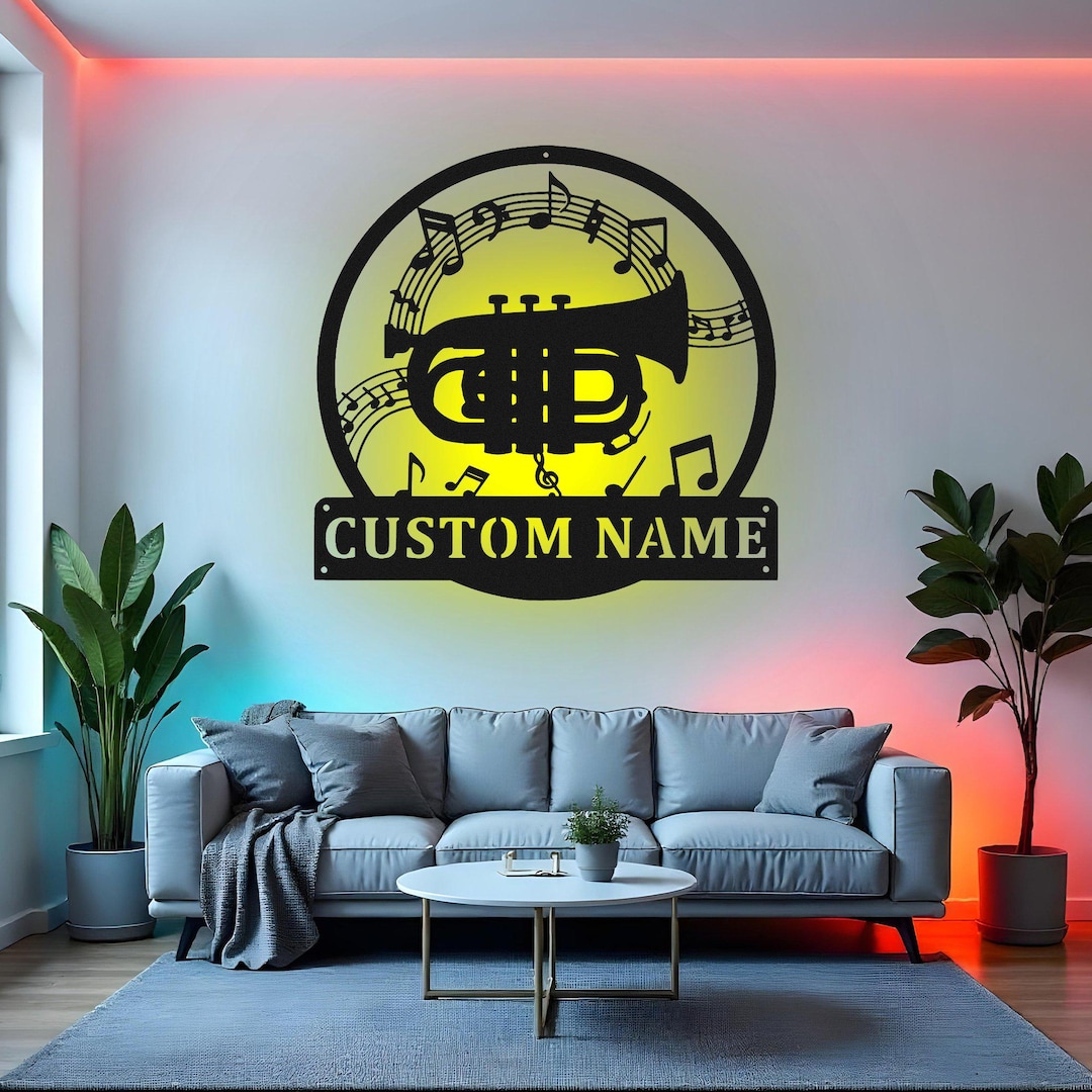 Custom Trumpet Sign LED Metal Wall Art, Personalized Musician Gift ...
