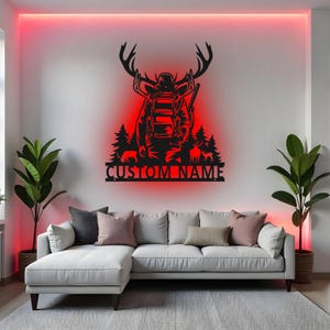 Custom Deer Hunter Sign LED Metal Wall Art, Personalized Hunting Decor, Hunter Gift for Cabin, Outdoor Man Cave Decor