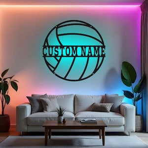 Custom Volleyball Sign LED Metal Wall Art, Personalized Volleyball Player Gift, Sports Room Decor, Athlete Name Sign