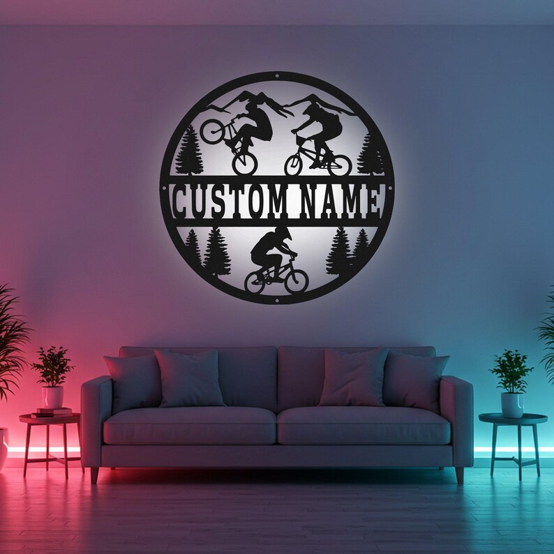 Custom BMX Sign LED Metal Wall Art, Personalized Motocross Bike Decor ...
