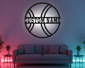 Kundenspezifisches Tennisball-Zeichen-LED-Metallwand-Kunst, personalisiertes Tennisspieler-Namensdekor, Sportgeschenk für Athleten-Raum