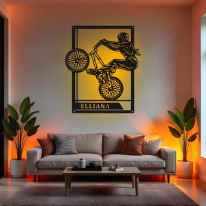 Custom Female BMX Sign LED Metal Wall Art, Personalized Bmx Rider Name Decor, Girl Bmx Room Decoration, Sports Gift