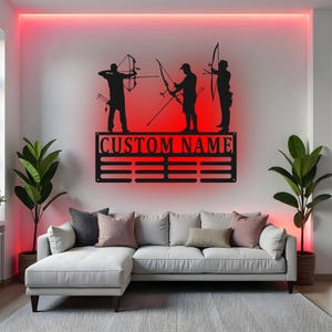 Custom Archery Sign LED Metal Wall Art, Personalized Medal Holder, Archery Award Display, Gift for Archer