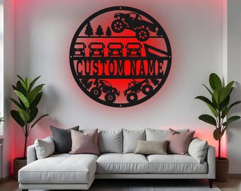 Custom Monster Truck Sign LED Metal Wall Art, Personalized Off Road Room Decor, Boys Room Gift, Monster Truck Wall Decor