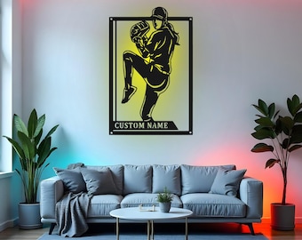 Custom Female Baseball Sign LED Metal Wall Art, Personalized Softball Player Decor, Sports Gift for Girls Room