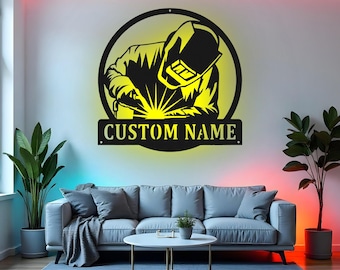 Custom Welder Sign LED Metal Wall Art, Personalized Welding Decor for Garage Workshop, Welder Gift Idea