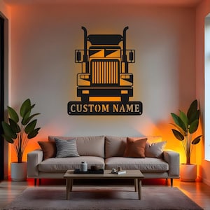 Custom Semi Truck Sign LED Metal Wall Art, Personalized Trucker Gift, Truck Driver Name Decor, Trucking Office Decor