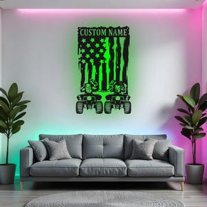 Custom ATV Sign LED Metal Wall Art, Personalized Quad Biker Gift, Off-Road Riding Decor, Quad Bike Room Decoration