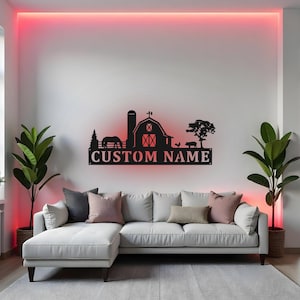 Custom Farm Animal Sign LED Metal Wall Art, Personalized Barn Decor, Rustic Farmhouse Wall Decor, Cow Farmer Gift