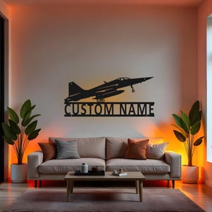 Custom Fighter Jet Sign LED Metal Wall Art, Personalized Pilot Gift, Aviation Decor for Man Cave, Aircraft Wall Decor