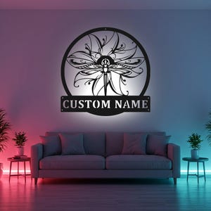 Custom Dragonfly Sign LED Metal Wall Art, Personalized Name Sign, Dragonfly Decor for Bedroom, Nature Lover Gift