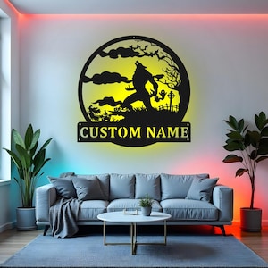 Custom Werewolf Sign LED Metal Wall Art, Personalized Full Moon Halloween Decor, Spooky Home Decoration