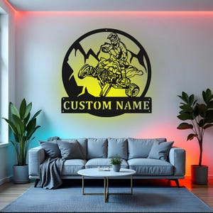 Custom Quad Biker Sign LED Metal Wall Art, Personalized ATV Rider Decor, Off-Road Gift for Him, Quad Bike Room Decoration