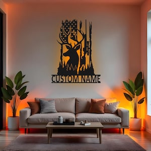 Custom Deer Hunting Sign LED Metal Wall Art, Personalized Hunter Gift, Hunting Decor for Man Cave, Forest Wildlife Wall Decor