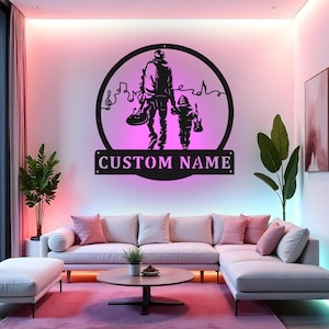 Custom Electric Guitar Sign LED Metal Wall Art, Personalized Father Son Musician Decor, Guitar Player Gift, Music Room Decor