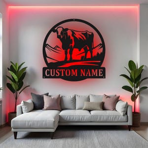 Custom Cow Sign LED Metal Wall Art, Personalized Farm Decor, Cow Farmer Gift, Farmhouse Kitchen Wall Decor