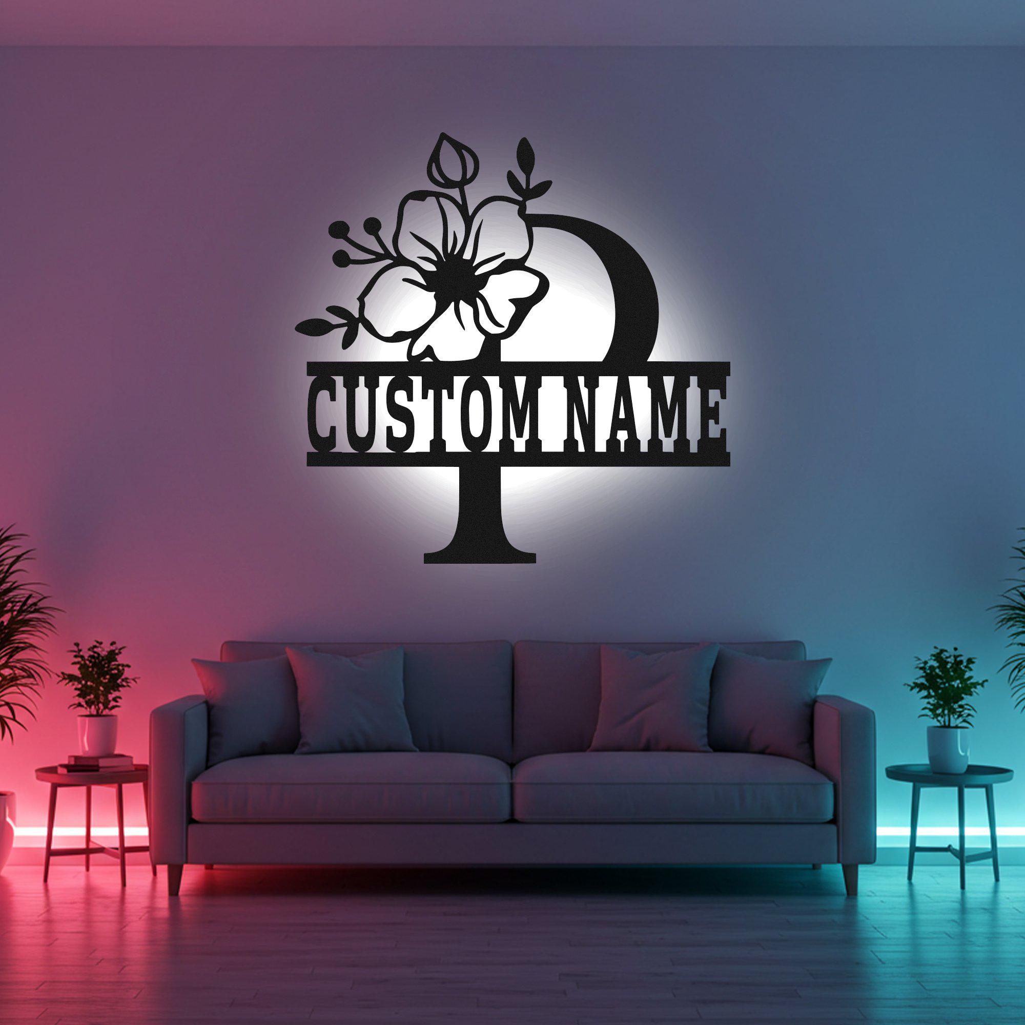 Monograms Led Custom P Letter Monogram Floral Alphabet LED Metal Wall Art ...