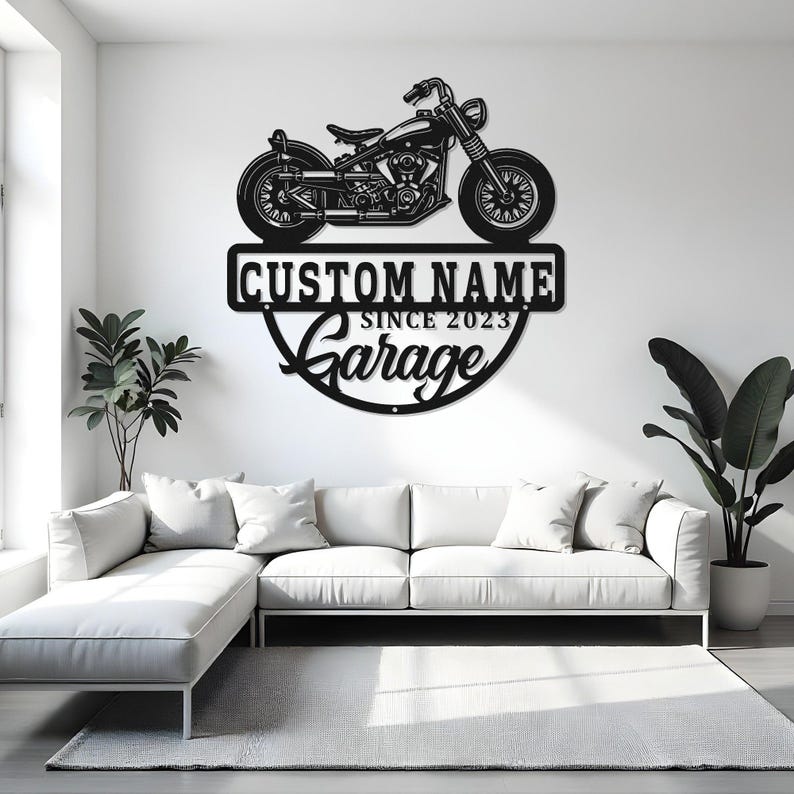Custom Motorcycle Sign LED Metal Wall Art, Personalized Biker Garage ...