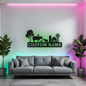 Custom Farm Animal Sign LED Metal Wall Art, Personalized Cow Farmer Gift, Farmhouse Decor for Barn, Ranch, or Home