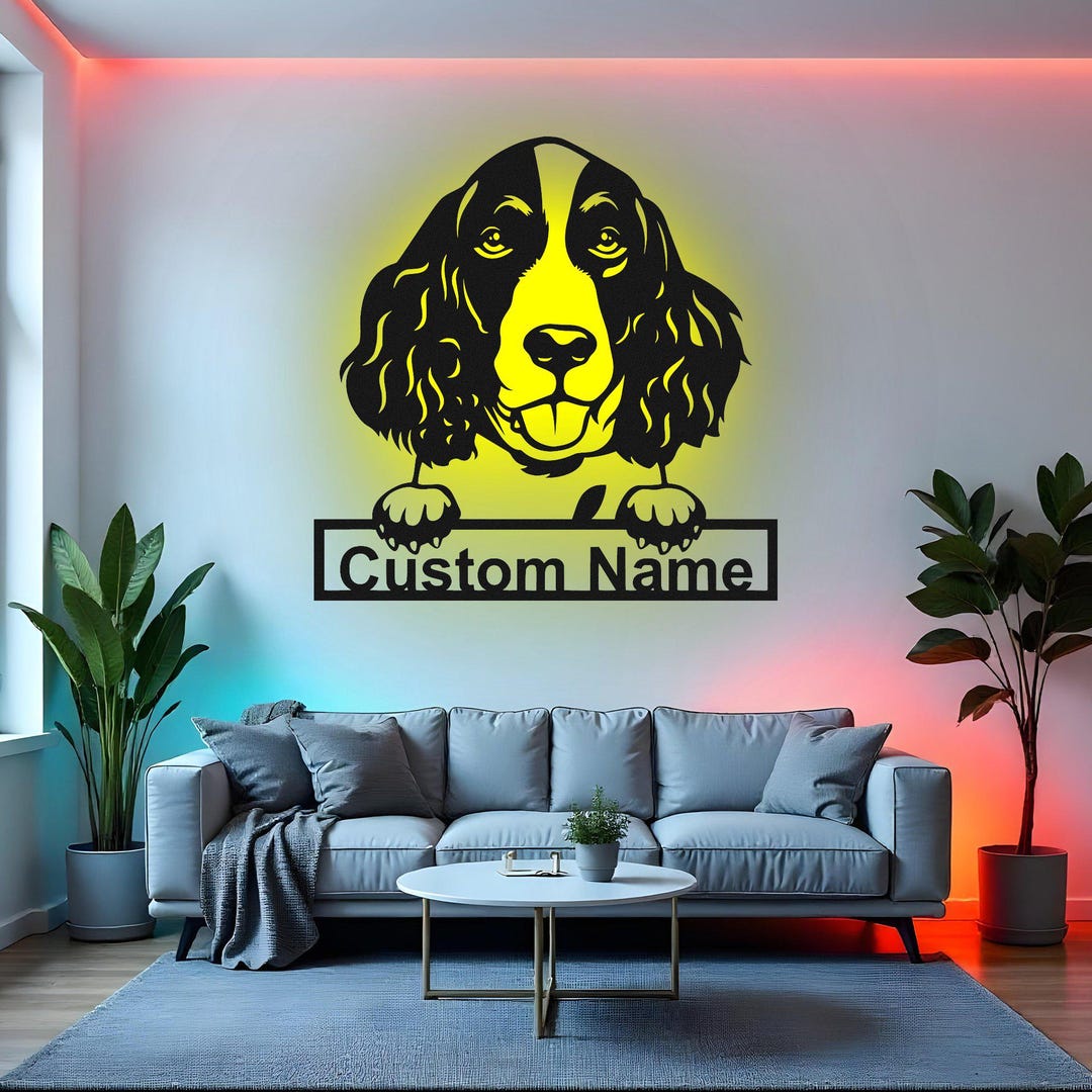 Springer Spaniel Sign Custom English Springer Spaniel Sign LED Metal Wall Art, Personalized ...
