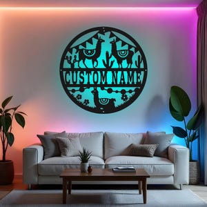 Custom Llama Sign LED Metal Wall Art, Personalized Name Decor, Cute Llama Nursery Decoration, Kids Room Wall Decor Gift