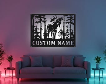 Custom Moose Sign LED Metal Wall Art, Personalized Wildlife Decor, Rustic Cabin Wall Decor, Moose Lover Gift, Lodge Home Decor
