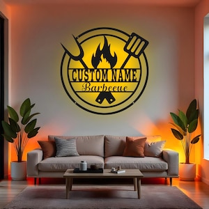 Custom Grill Sign LED Metal Wall Art, Personalized BBQ Decor, Outdoor Patio Grilling Gift, Backyard Barbecue Decor