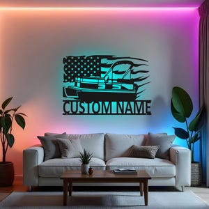 Custom Pontoon Boat Sign LED Metal Wall Art, Personalized Boat Name Decor, Lake House Gift, Pontoon Owner Gift