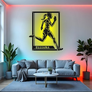 Custom Female Runner Sign LED Metal Wall Art, Personalized Running Decor, Runner Gift, Sports Bedroom Decor