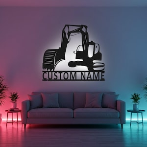 Custom Excavator Sign LED Metal Wall Art, Personalized Construction Decor, Excavator Driver Gift, Kids Room Sign