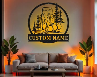 Custom Hiking Sign LED Metal Wall Art, Personalized Hiker Name Decor, Outdoor Adventure Gift, Camping Room Decoration