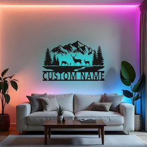 Custom Deer Hunter Sign LED Metal Wall Art, Personalized Hunting Decor, Wildlife Scene Metal Wall Art for Cabin, Hunter Gift Idea