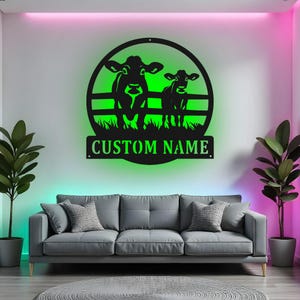 Custom Cow Farm Sign LED Metal Wall Art, Personalized Farmhouse Decor, Cow Farmer Gift, Rustic Barn Wall Decor
