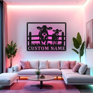 Custom Cow Sign LED Metal Wall Art, Personalized Farmhouse Decor, Cow Farmer Gift, Rustic Home Decor