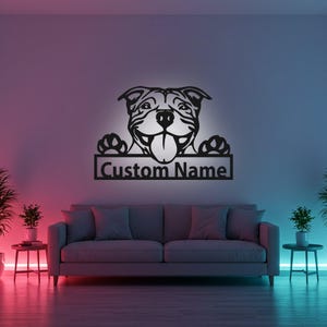 Benutzerdefinierte Pit Bull Zeichen LED Metall Wand Kunst, personalisierte Hunde Name Dekor, Pit Bull Liebhaber Geschenk, Hundebesitzer Dekoration