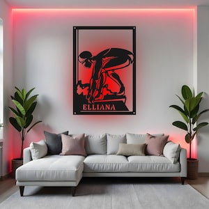 Custom Female Swimmer Sign LED Metal Wall Art, Personalized Swimming Decor, Swimmer Gift, Sports Room Decoration