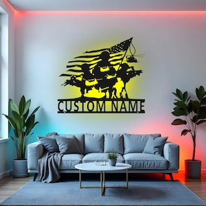 Custom Soldier Sign LED Metal Wall Art, Personalized Military Decor, Army Veteran Gift, Patriotic Wall Decor for Man Cave