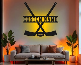 Custom Hockey Sign LED Metal Wall Art, Personalized Hockey Player Gift, Hockey Room Decor, Sports Fan Bedroom Sign