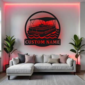 Custom Pontoon Boat Sign LED Metal Wall Art, Personalized Boat Decor, Lake House Gift, Pontoon Owner Gift, Nautical Home Decor