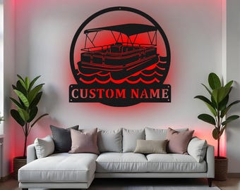 Custom pontonboot bord led metalen muurkunst, gepersonaliseerd bootdecor, Lake House cadeau, pontoneigenaar cadeau, nautisch huisdecor