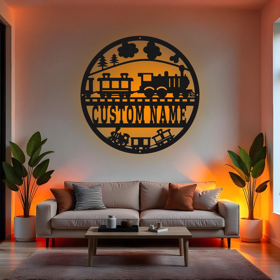Custom Train Sign LED Metal Wall Art, Personalized Train Decor With RGB ...