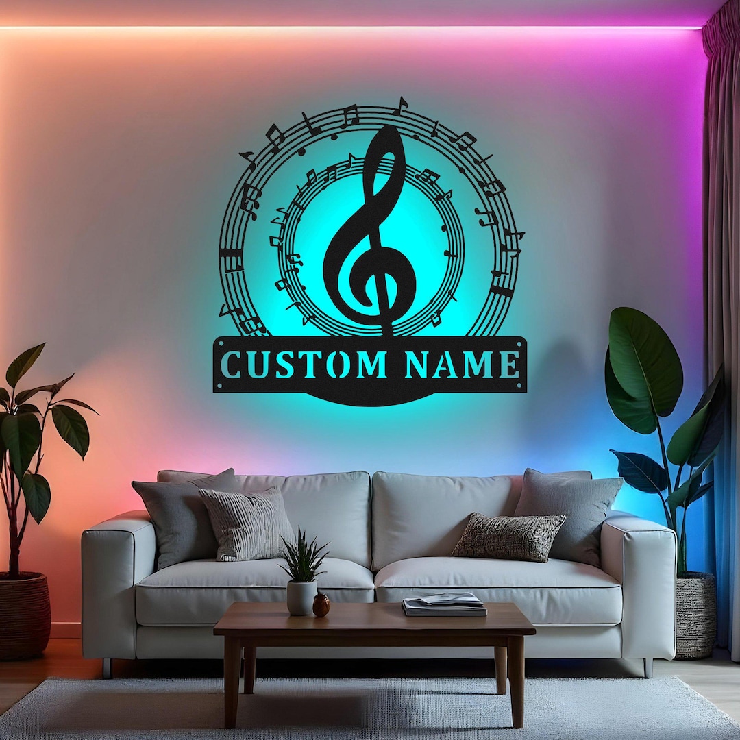 Custom Music Notes Sign LED Metal Wall Art, Personalized Music Teacher ...
