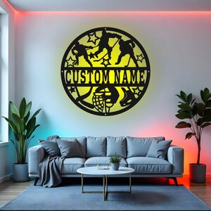 Custom Ice Hockey Sign LED Metal Wall Art, Personalized Hockey Player Decor, Sports Gift for Hockey Fan, Kids Room Sign