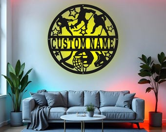 Custom Ice Hockey Sign LED Metal Wall Art, Personalized Hockey Player Decor, Sports Gift for Hockey Fan, Kids Room Sign