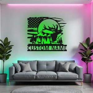 Custom Elk Sign LED Metal Wall Art, Personalized Hunting Decor, Elk Deer Hunter Gift, Rustic Cabin Lodge Sign