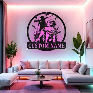 Custom Duck Hunting Sign LED Metal Wall Art, Personalized Hunter & Dog Decor, Hunting Lover Gift, Man Cave Wall Decor