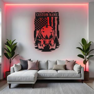 Custom Deer Hunting Sign LED Metal Wall Art, Personalized Hunter Gift, Wildlife Decor for Man Cave, Hunting Lodge Decoration